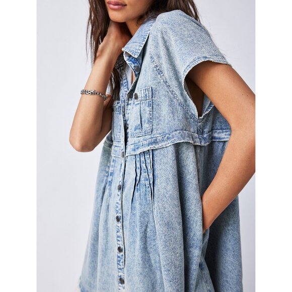Free People Light Blue Denim Mini Dress - Picture 4 of 6